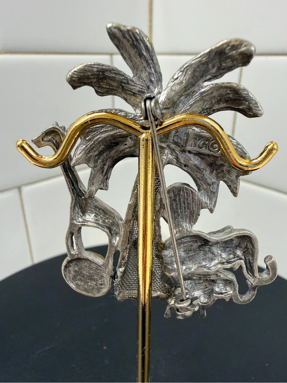 Kenneth Cole KC Safari Brooch Elephants Giraffe Palm Tree Enamel